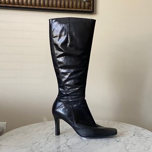 Size 8.5 Black Leather Square Toe Nine West Boots
